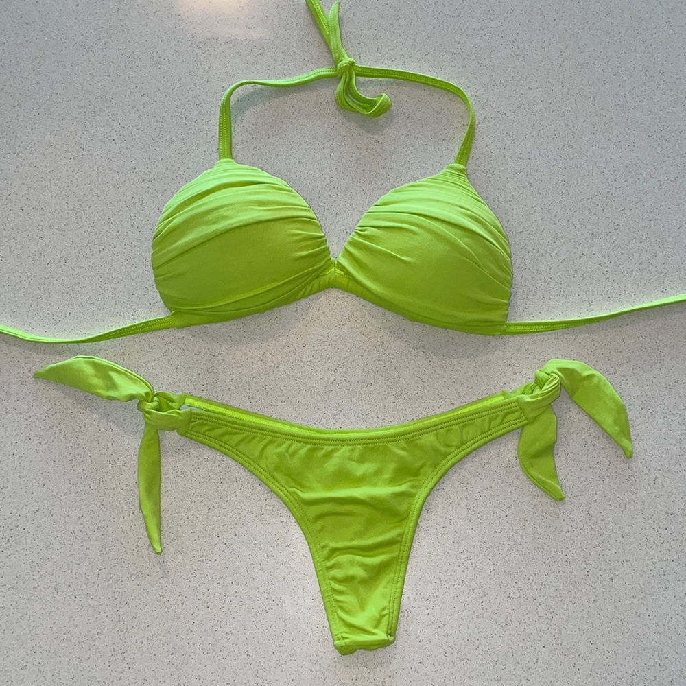 Brazilian Bikini Lime Green Triangle Top Thong bottom Size S Lime Green